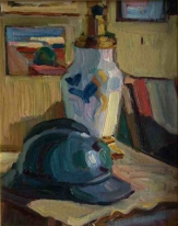 Nature morte au casque. 1920-1929. Huile sur carton. 29X23cm. Coll. particulière