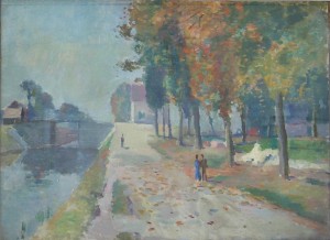 Bord du canal du Rhne au Rhin. 1940-1949. Huile sur bois. 31X40 cm