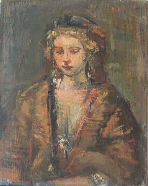 Copie d'aprs Rembrandt. 1960-1969. Huile sur toile. 24X19cm. Coll. particulire