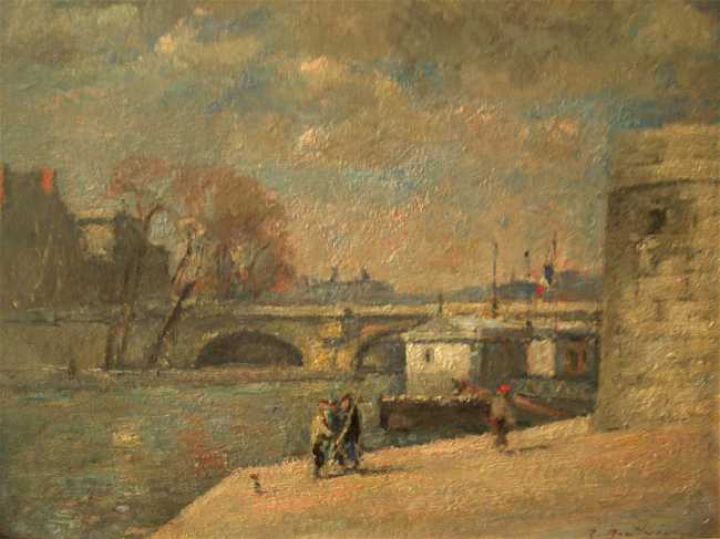 Quai de Seine. 1950. Huile sur carton. 41X33cm. Coll. particulière